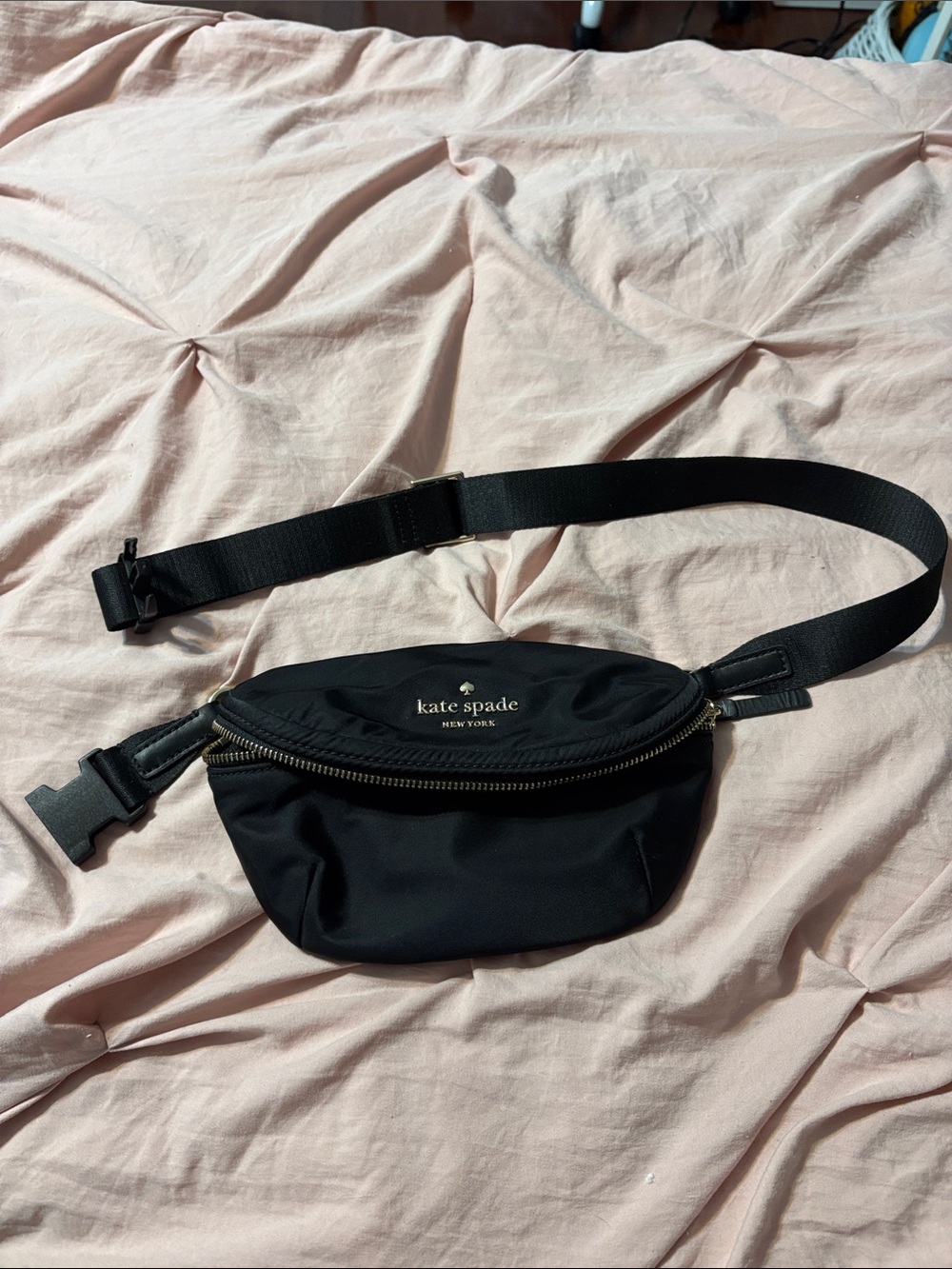 kate spade black nylon belt bag with gold hardware